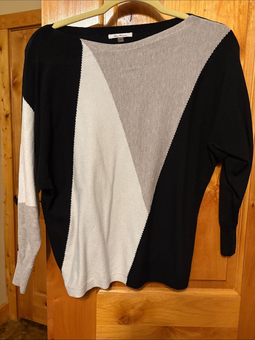 Vera Mont Black, Gray & Cream Geometric Crewneck Sweater